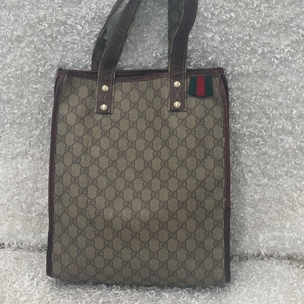 Gucci GG Plus Monogram Signature Web Loop Vertical Tote Light Brown
